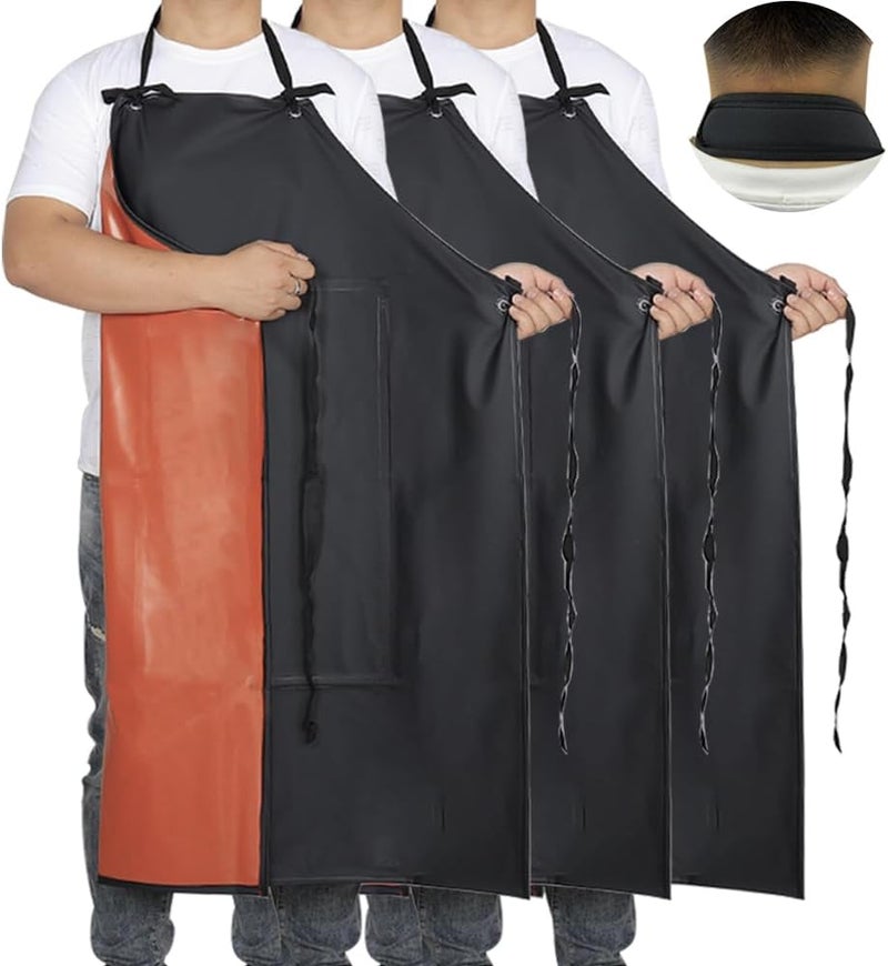 STPGIFC Waterproof Rubber Vinyl Apron -42.5" x 33.8" Plus Size Double Reinforced Chemical Resistant PVC Black Bib Apron - Image 1
